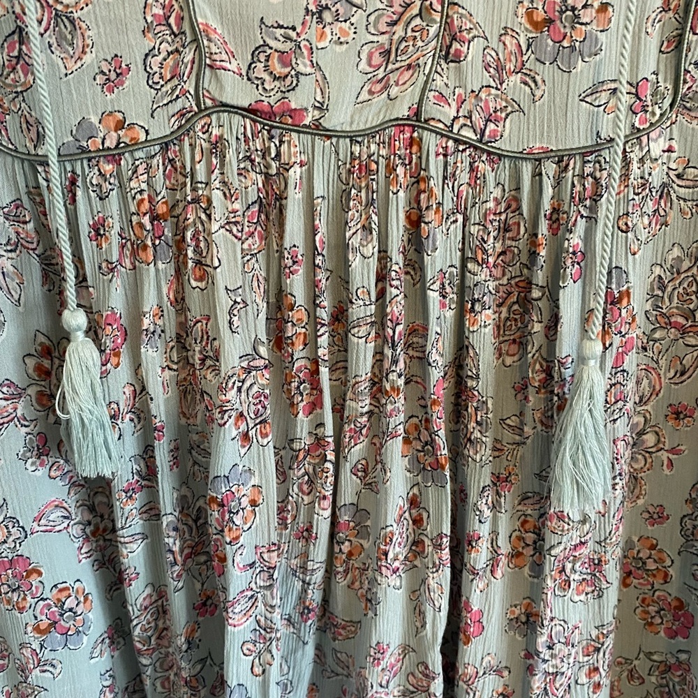 J. Jill Cornflower Blue Floral Peasant Tasseled Blouse - Picture 5 of 11